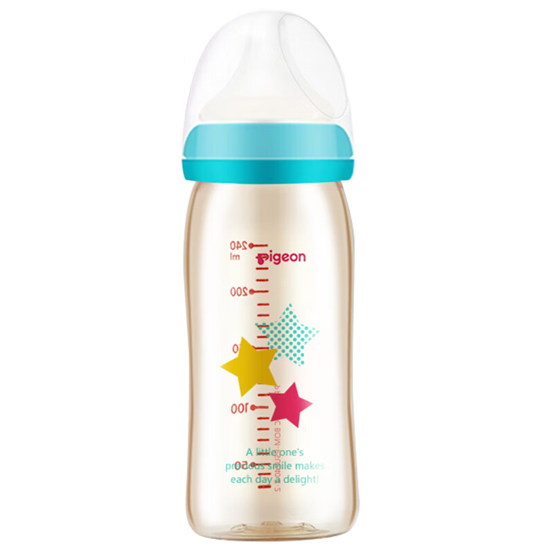 贝亲(Pigeon) 奶瓶 PPSU奶瓶 新生儿 宽口径PPSU奶瓶 进口奶瓶 240ml（星星图案） 自然实感M码奶嘴