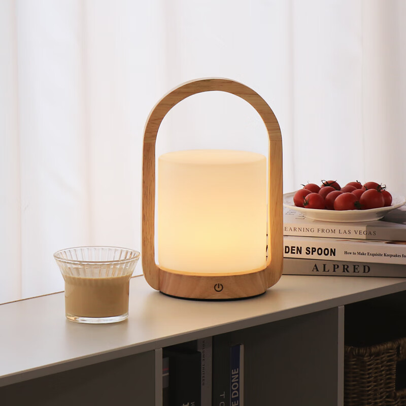 ideran手提灯充电台灯实木简约日式北欧装饰桌面灯卧室温馨睡眠床头柜