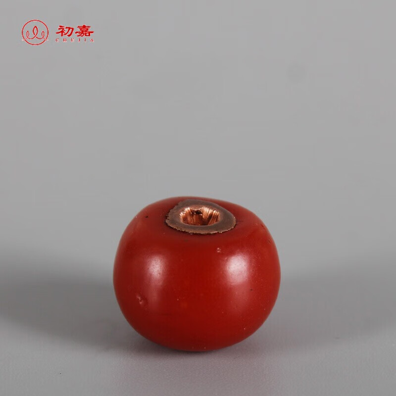 初嘉 藏传老琉璃珠 纯手工紫铜镶嵌老雪巴珠 藏式佛珠手串顶珠配珠