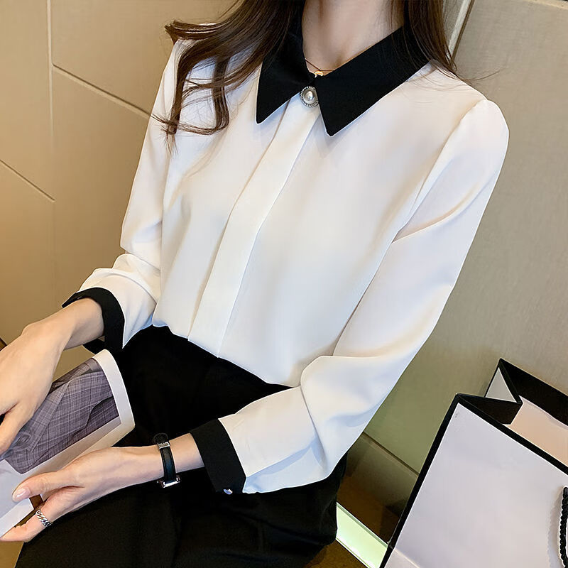 冉同夏天薄款高腰显瘦牛仔裤小脚裤白色衬衫上衣女2023春季新款拼色钉