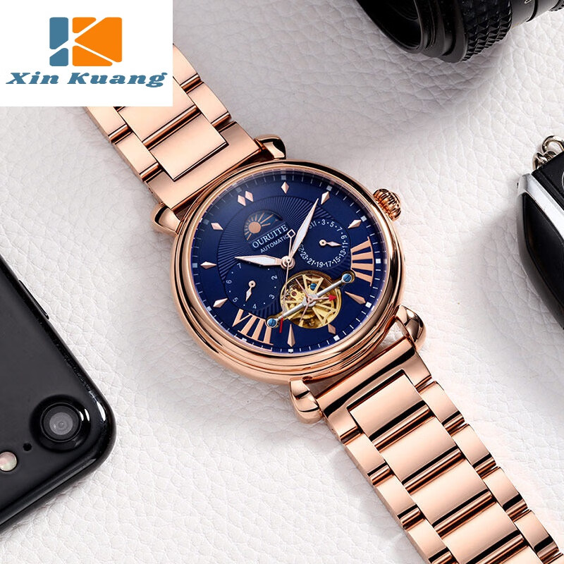 欧瑞特品牌全自动机械表男多功能男士镂空陀飞轮手表男潮防水夜光