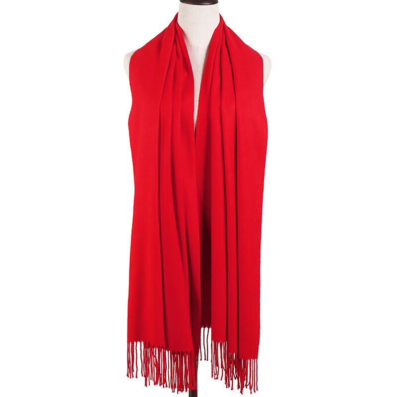 人生故事大红色围巾男女通用仿羊绒中国红本命年红围脖红红火火开年会围巾 LOGO定制 加宽纯棉长须70cm*200cm