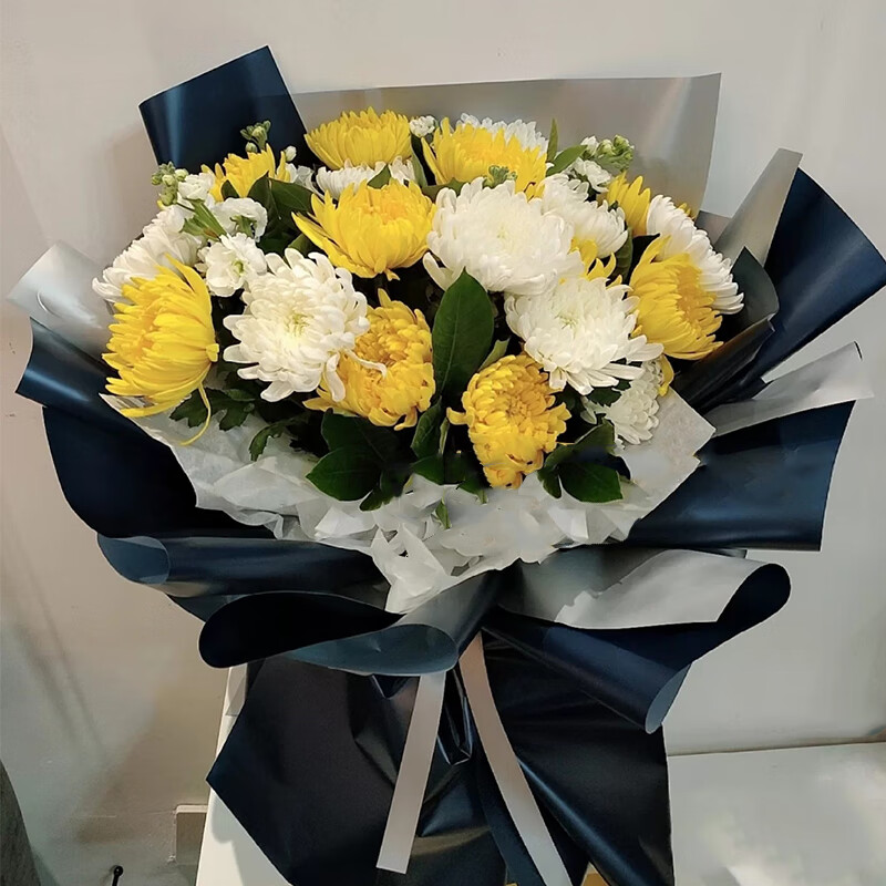 岚黛 清明节鲜花同城配送19朵白菊花混搭花束祭祀祭奠扫墓纪念先辈