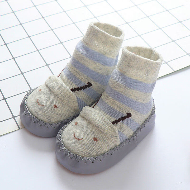 新生婴儿鞋袜6防滑软底不掉儿童地板袜到12个月男女宝宝学步鞋1岁 灰色蜜蜂 底长12cm(6-12个月)