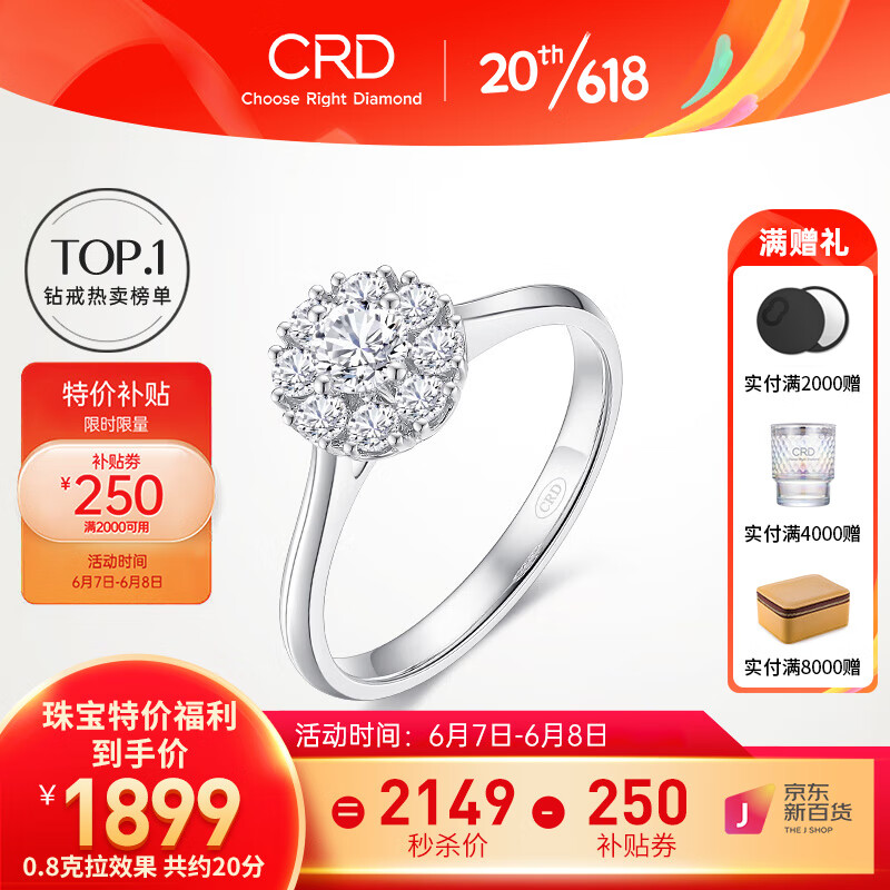 CRD克徕帝星空系列 钻戒铂金钻石戒指钻戒女求婚戒指群镶女戒 【臻选】0.8克拉效果 共约20分