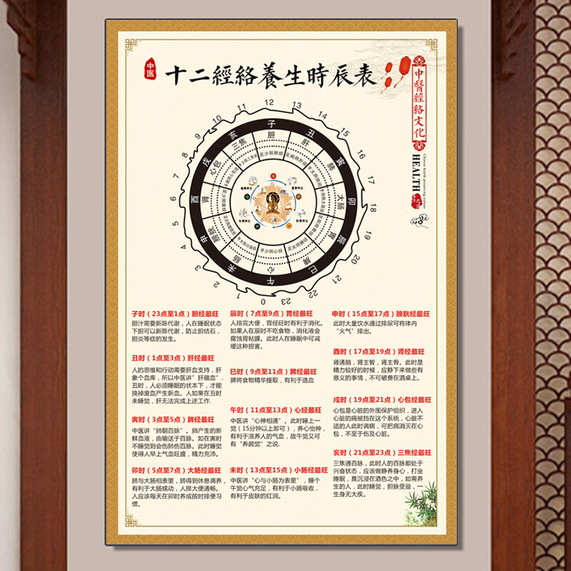 (仁臣)中医养生挂图五脏六腑时间表时辰人体经络穴位图全身挂图经络