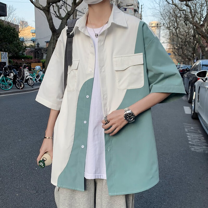 奥计高中生穿的衬衣夏季帅气短袖衬衫青少年初中学生上衣13大童15岁男