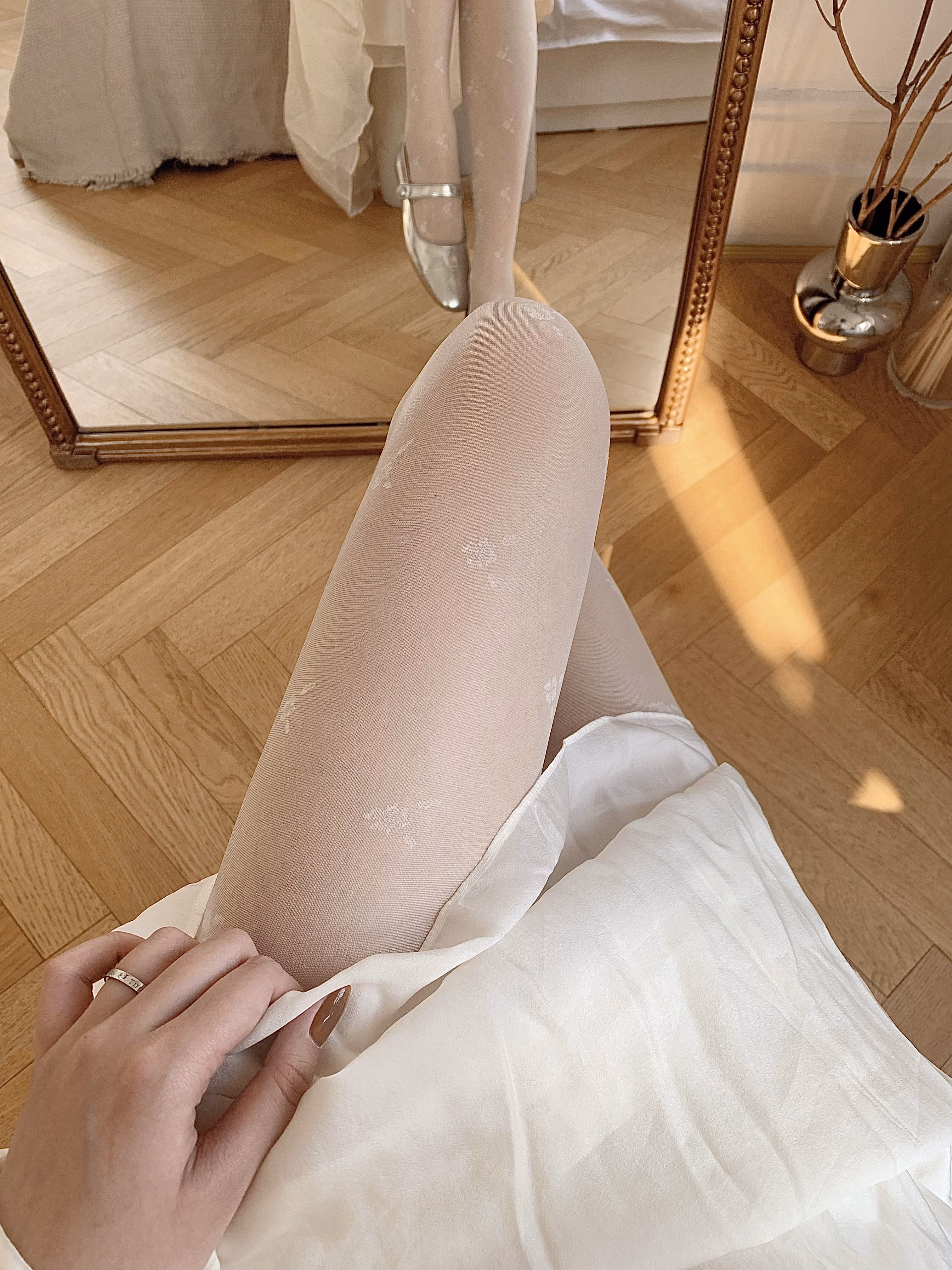 浓宁圆纯欲白丝袜女夏季薄款防勾丝jk袜连裤袜白色丝袜 奶白色四叶花