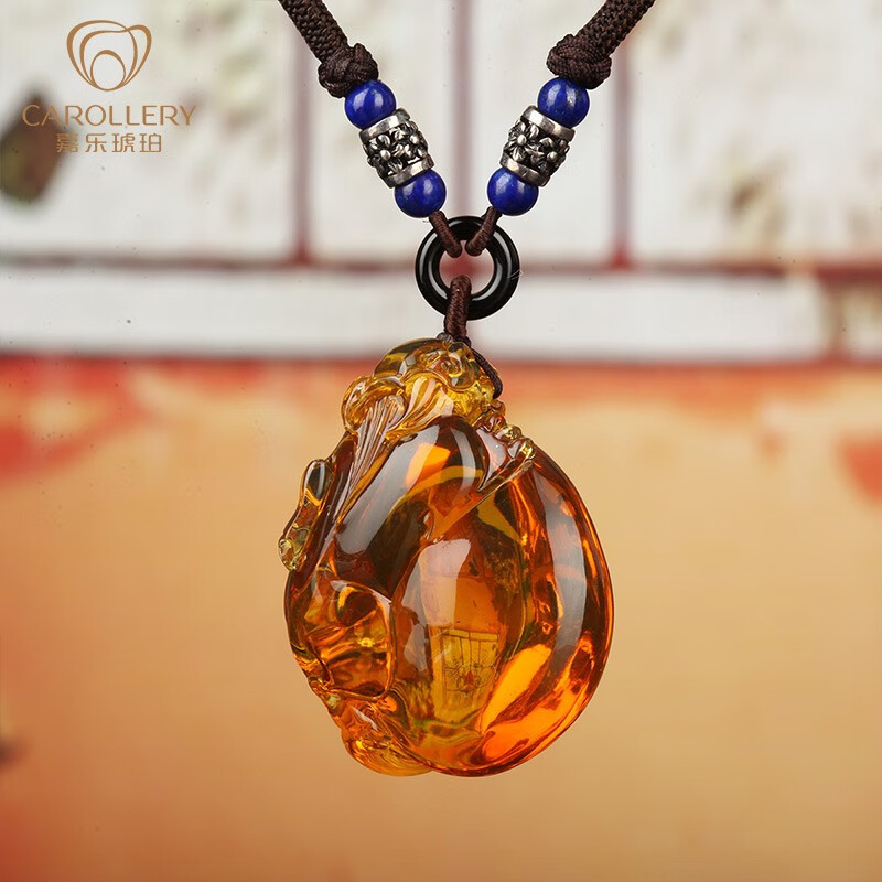 嘉乐(carol)琥珀 缅甸吊坠缅珀金珀男女挂坠雕刻貔貅项链蜜蜡饰品首饰