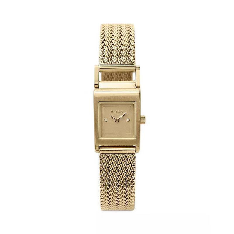 breda布雷达女表 revel 系列 复古小方表编织链带石英手表 gold
