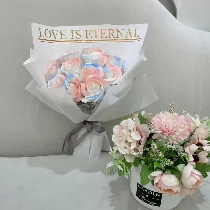 盖淘ins风碎冰蓝玫瑰成品花束香皂花七夕节礼物送女友闺蜜老婆生日 9