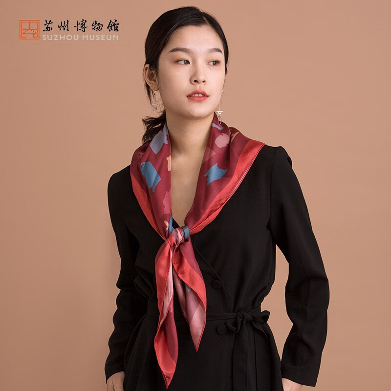 苏州博物馆苏博绘影真丝系列方巾套装女士丝巾围巾真丝方巾文创送礼品送家人 苏博绘影真丝方巾(白)