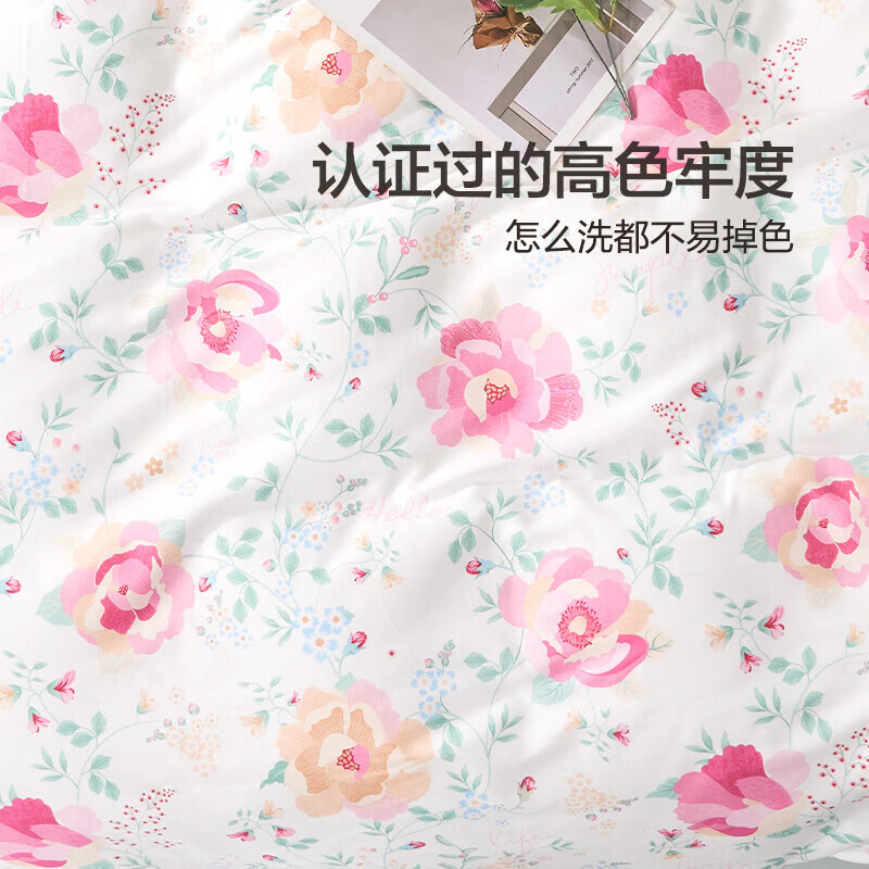 馨而乐(Bravo)富安娜出品床上四件套纯棉100%全棉套件双人床单被套203*229cm