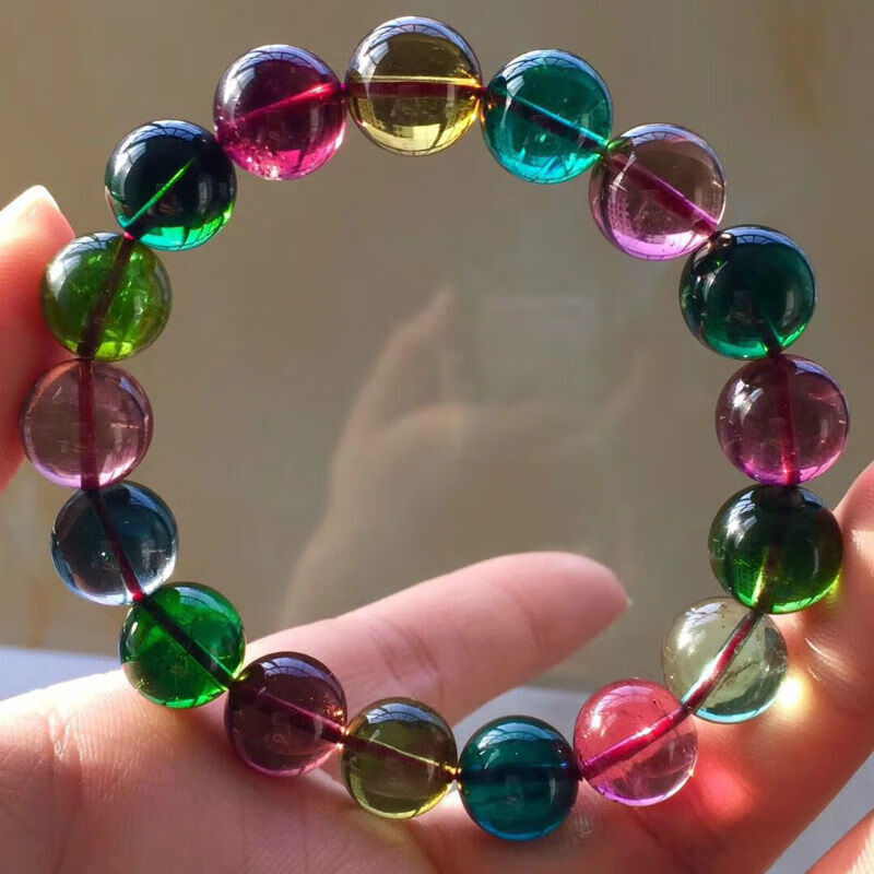 简梓收藏级 巴西碧玺手链单圈 糖果西瓜碧玺手串 彩虹碧玺三圈手链