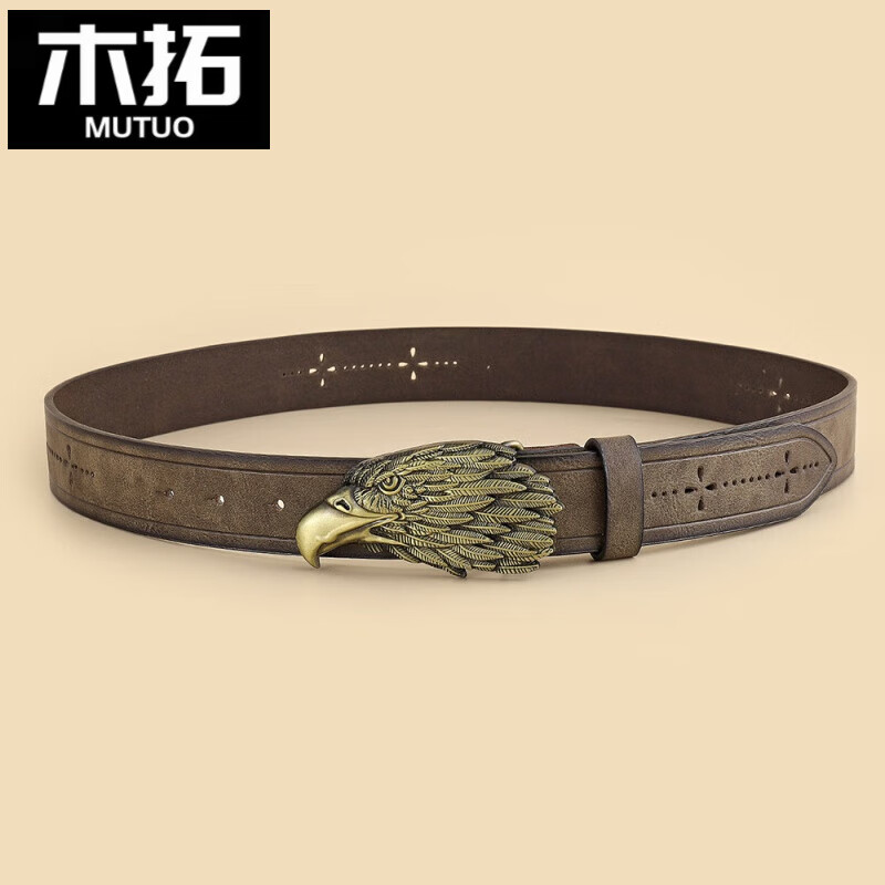 木拓品牌新款中国风男士皮带复古休闲鹰头牛仔裤腰带礼品个性雄鹰皮带