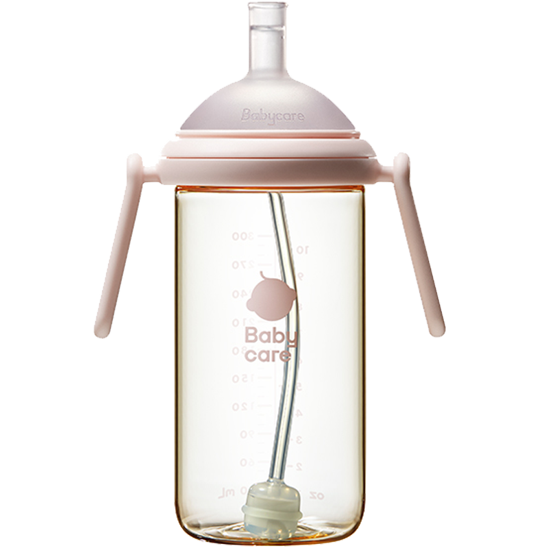 babycare歪头奶瓶仿母乳新生儿学饮杯PPSU耐摔直饮 300ml芘克粉