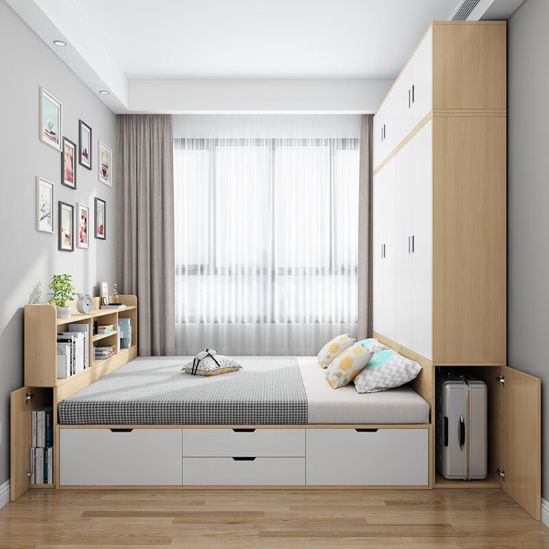 衣柜组合储物衣柜床多功能床柜一体踏踏米床 床头书架 榻榻米(实木板)