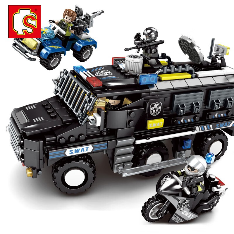黑鹰特警装甲车儿童益智拼装玩具城市警察男孩拼插合体早教男女孩玩具