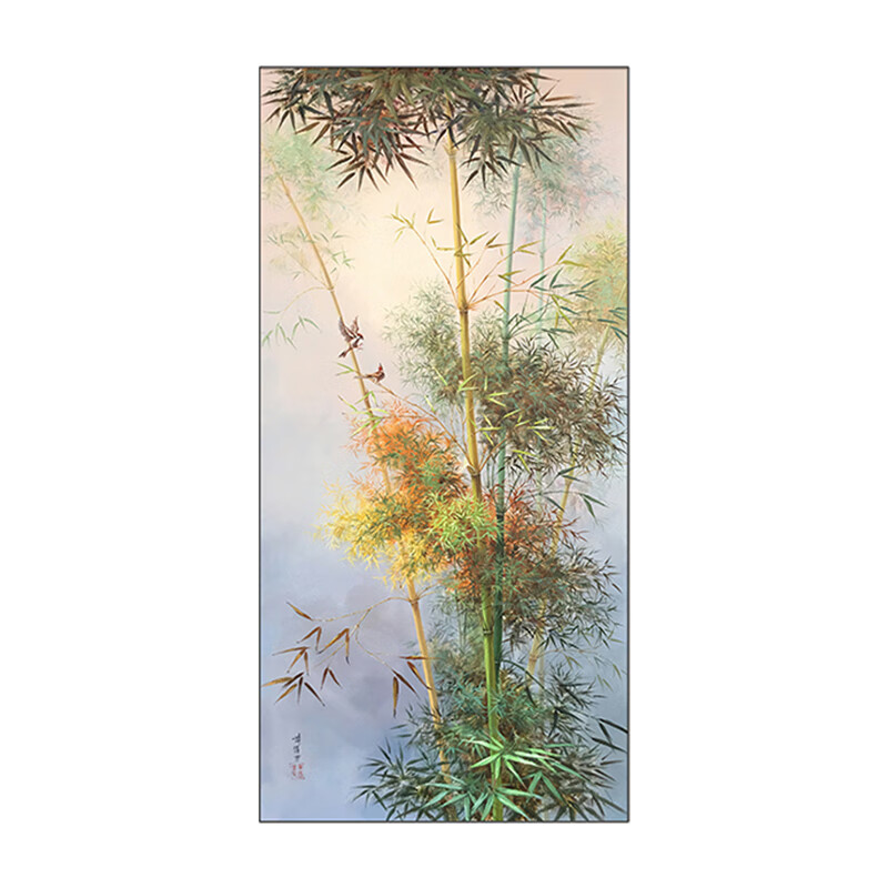 纤雅洁(qianyajie 新中式玄关油画富贵竹纯手绘装饰画节节高升竹子