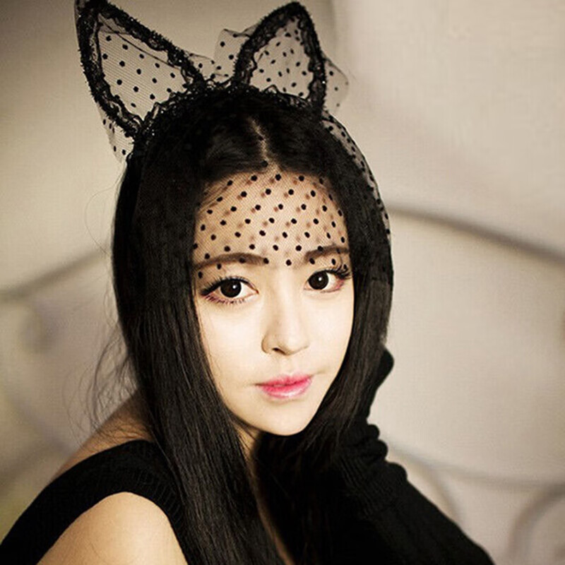 蕾丝兔耳朵发箍角色扮演性感网纱面具成人情趣配饰 兔女郎饰品面纱