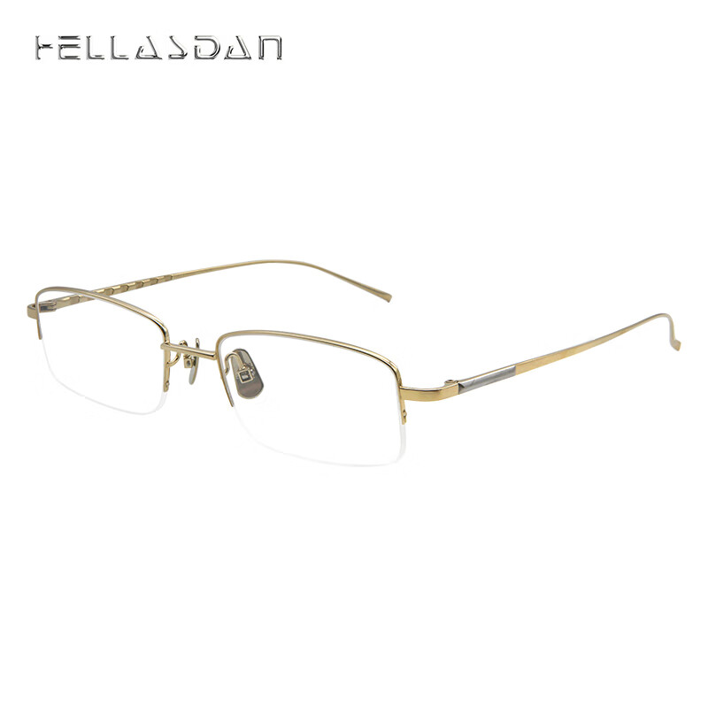 HELLASDAN华尔诗丹 日本进口 简约时尚系列 光学镜架 男款 半框 眼镜框架 钛 H9269 001 金色