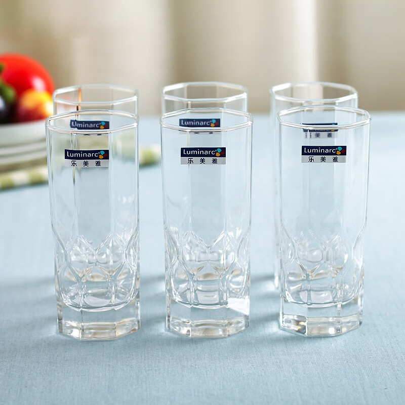 乐美雅（Luminarc）玻璃水杯家用果汁啤酒杯创意玻璃杯八角钻石直升杯 280ML6只