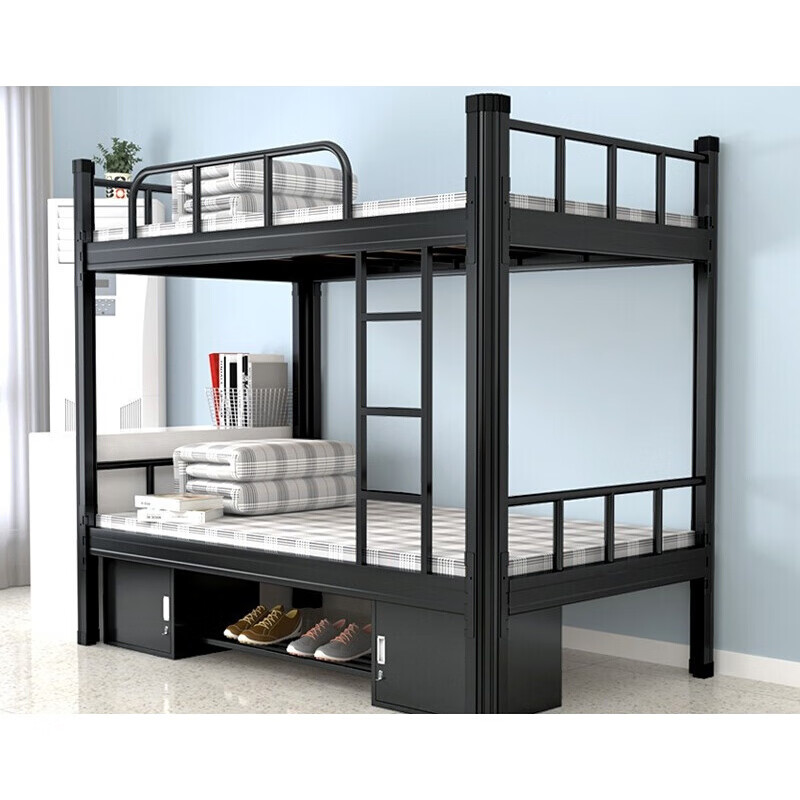 2米铁架床双层高低铁艺床员工宿舍学生公寓床钢 加厚黑色2000x900单人