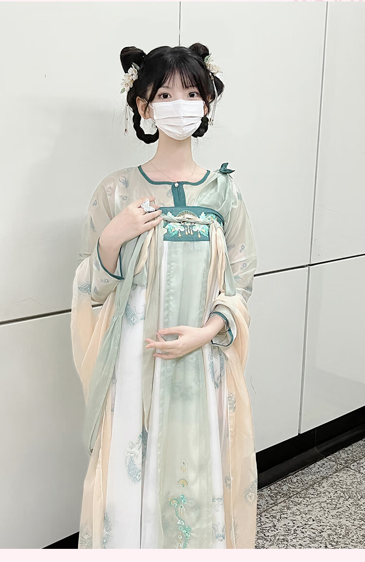 着蔻汉服女装古装复古风轻汉坊唐制汉服女夏季薄款坦领 绿色三件套 xs