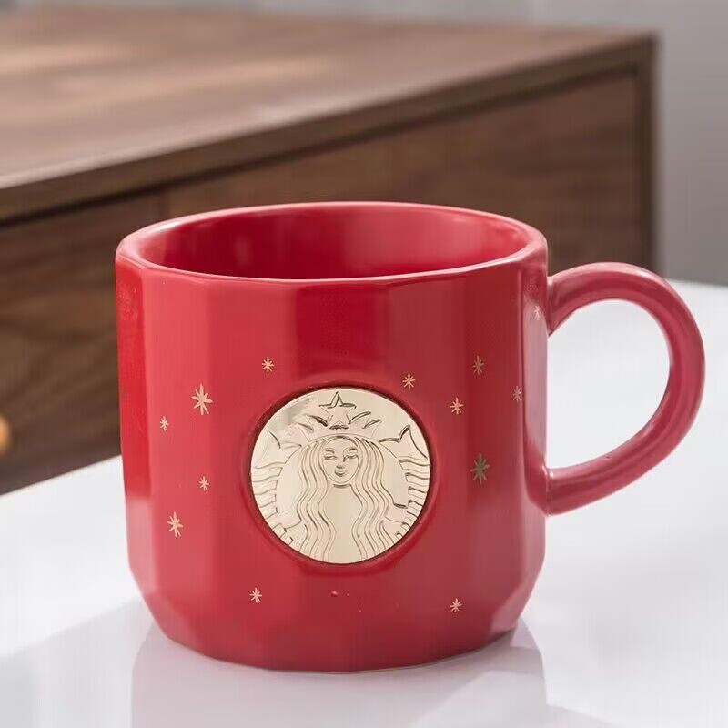 星巴克杯子情侣杯子雪花珐琅马克杯铜章咖啡杯家用配勺子高颜值桌面杯