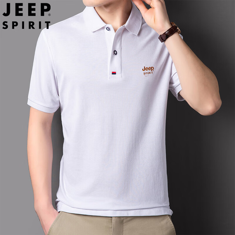 (jeep)官方高端品牌男装夏季商务休闲polo打底衫字母印花短袖宽松t恤