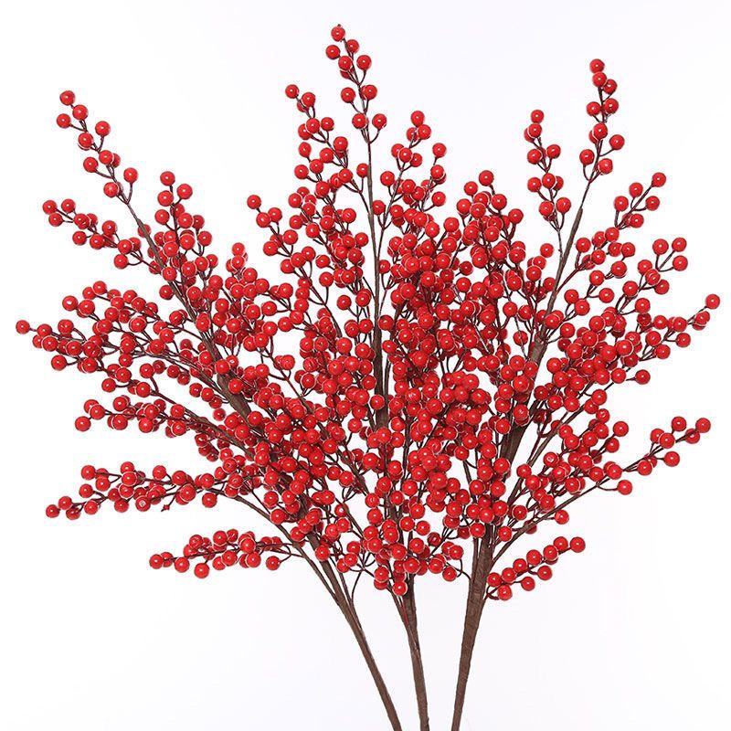維諾亞紅果發(fā)財(cái)果仿真花相思紅豆陶瓷玻璃花瓶插花圣誕新年落地干花擺設(shè) 6叉   發(fā)6支