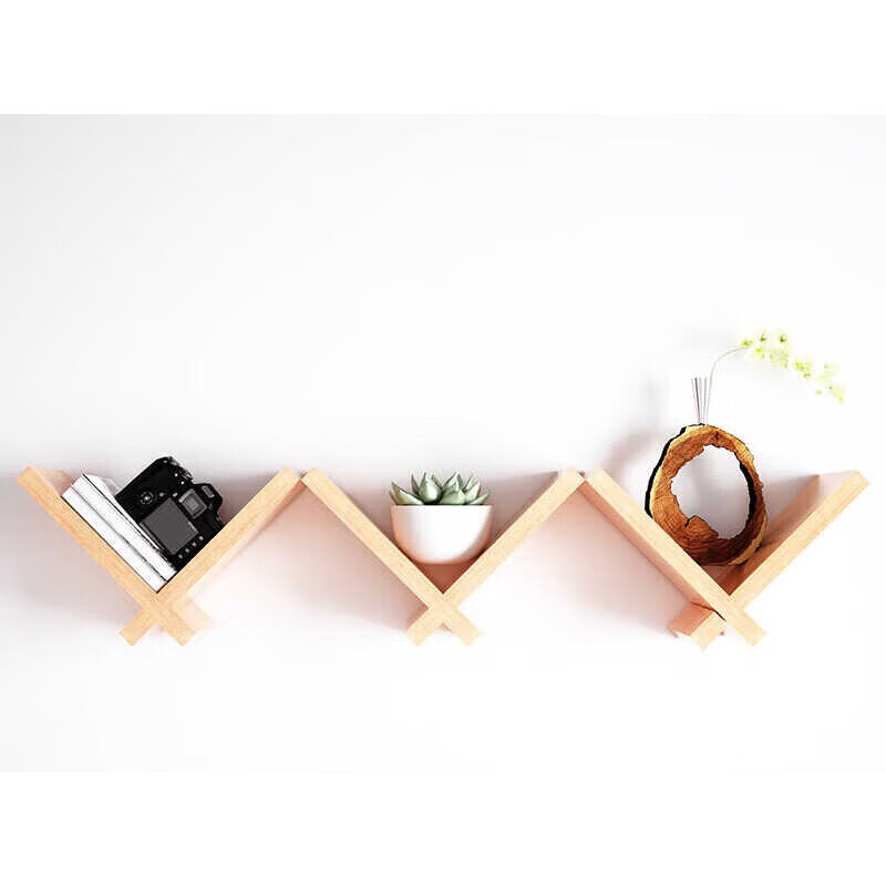 博言艺柳园v型墙壁置物架墙面搁架实木隔板挂墙置物架壁挂单个 原木色