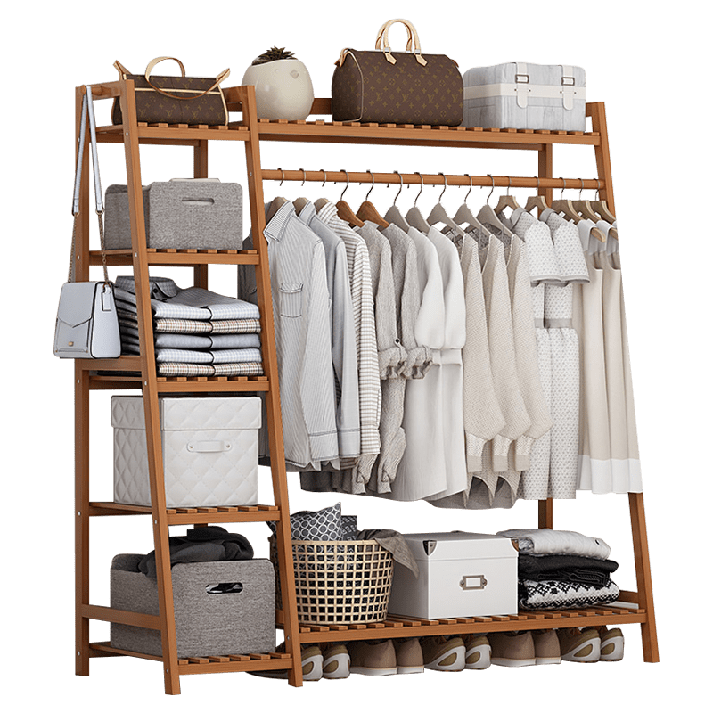 衣架落地简易卧室衣帽架防尘小收纳间挂帽服包家用实木楠竹多功能置物柜子 升级-130款