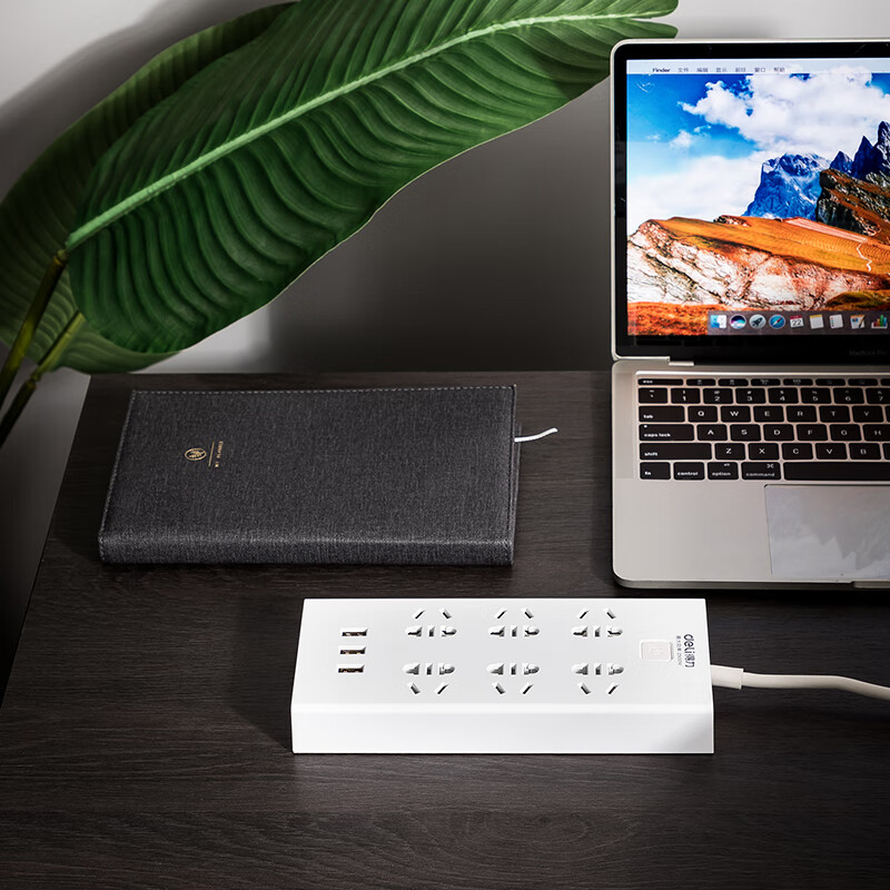 得力（deli）USB智能插座 插排/插线板/接线板/排插/拖线板 3USB接口+6孔 总控2米 儿童保护门 27080