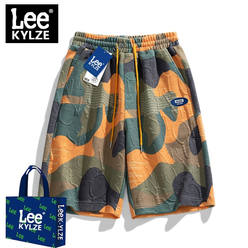 leekylze官方品牌短裤男士立体篮球运动印花宽松沙滩裤训练透气大码