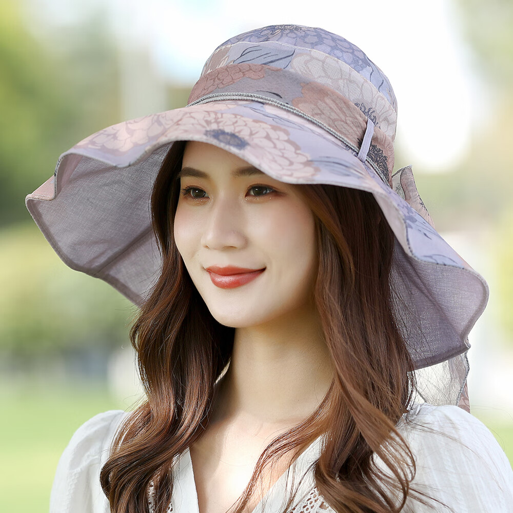 俪宝文女士可折叠的太阳帽遮阳帽女大沿帽防渔夫帽夏季女士帽子可折叠