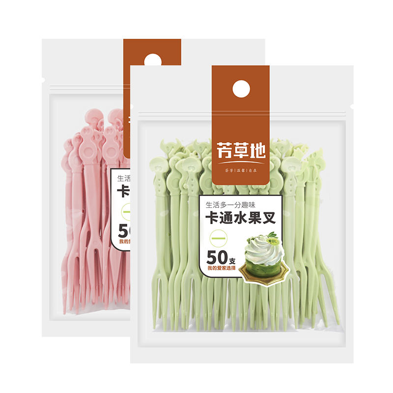 芳草地卡通水果叉100支裝 加厚水果簽蛋糕叉 中秋月餅點心叉甜品簽9.5cm