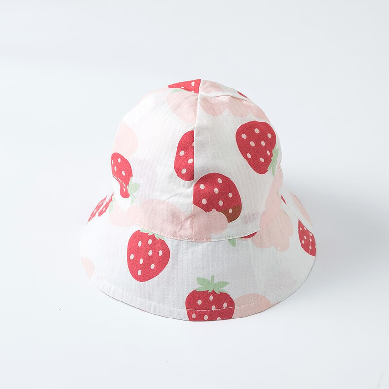 婴儿帽子夏季宝宝遮阳盆帽纱布薄款渔夫帽儿童太阳帽 草莓帽子 S适合6-12个月(帽围47cm)