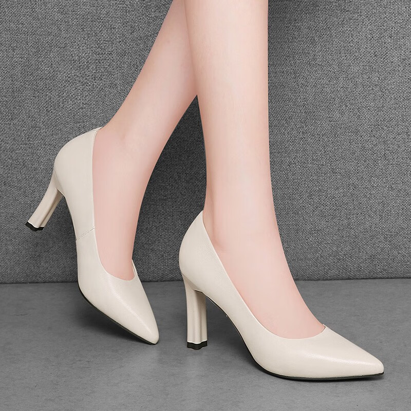 高跟鞋女士中细跟尖头浅口秋夏天韩版时尚休闲夜店性感高跟真皮鞋女装