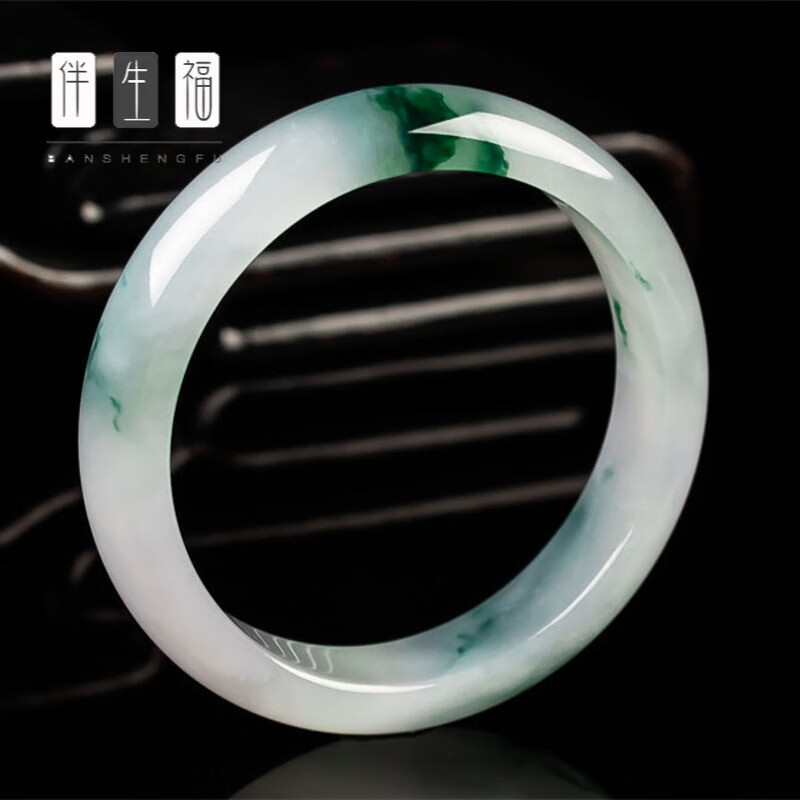 缅甸老坑糯种 油青翡翠玉手镯 正圈冰飘花玉镯子 少女款伴生福 6cm