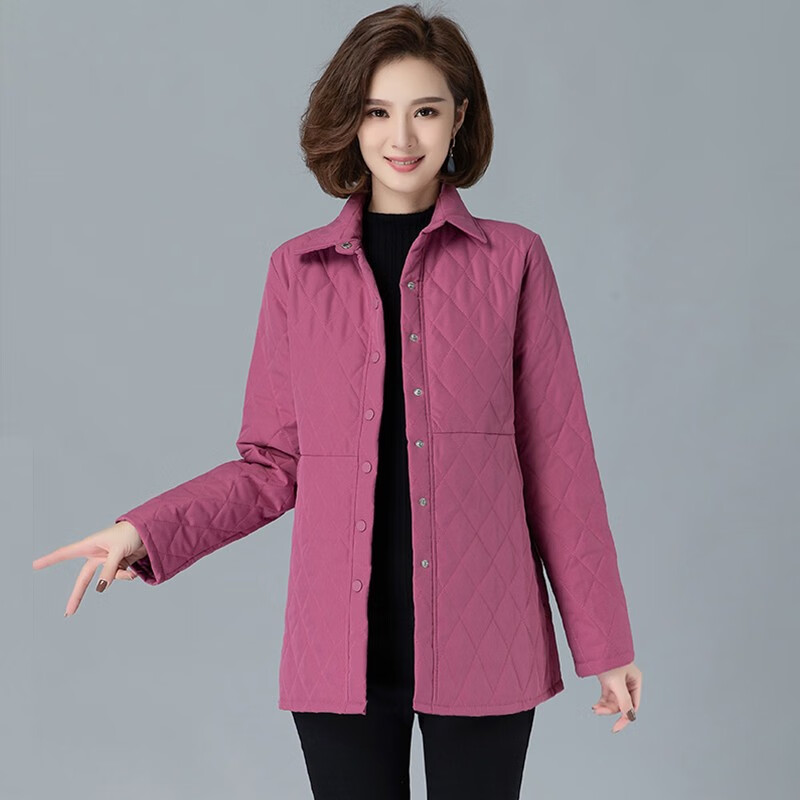 美黛遇二棉外套女薄款棉衣女中長款夾棉秋冬輕薄棉服寬松服小棉襖 紫紅色 M