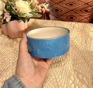 飞主流尾单微瑕护颈陶瓷猫碗狗盆猫犬粮零食用具奶猫宠物碗 蓝色一个