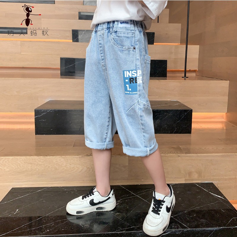 男童牛仔短裤2022夏季新款宽松五分裤功夫蚂蚁中大童薄款运动裤男孩