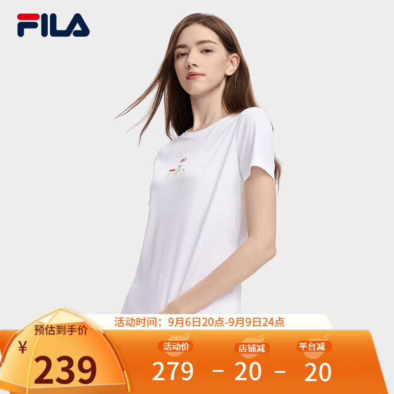 FILA斐乐官方女子短袖T恤 2023夏季新款基础简约时尚休闲短袖衫 标准白-WT 175/92A/XL