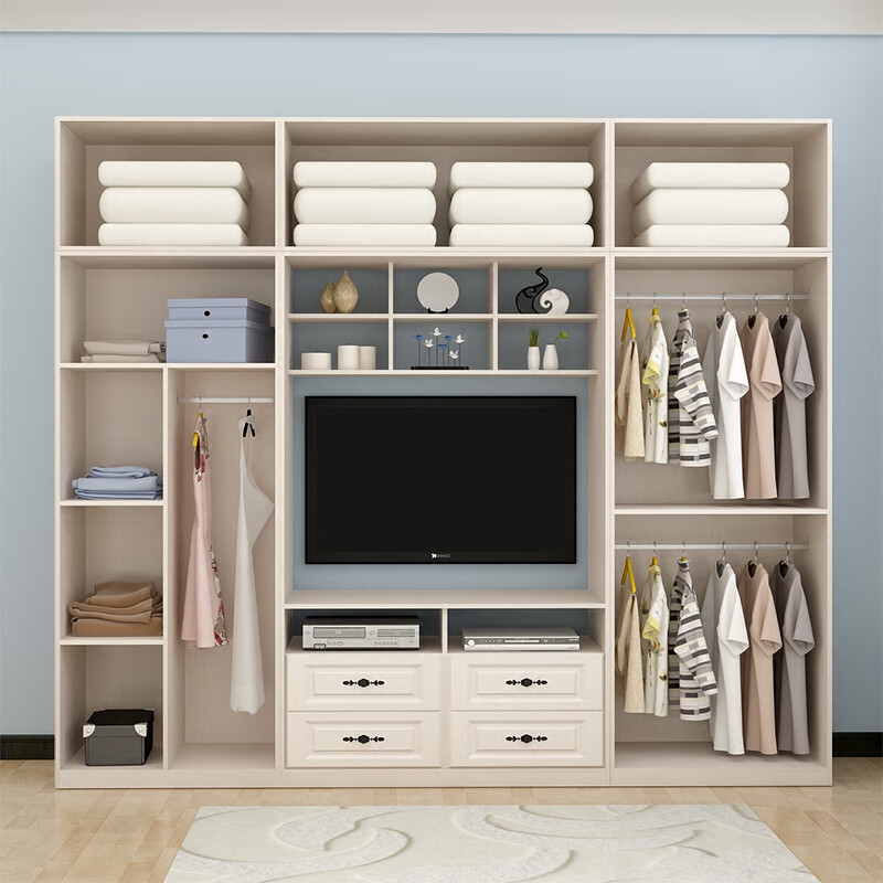 主卧电视柜衣柜现代简约实木衣柜电视柜一体简易白色卧室组装家具组合