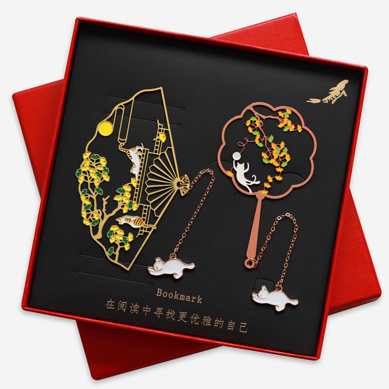 纪念品礼盒文艺儿童精美创意设计礼品古典 故宫银杏猫2件一套 红盒