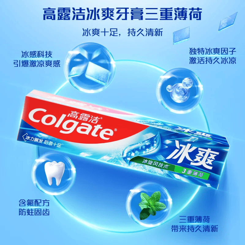 高露洁（Colgate）冰爽三重薄荷牙膏120g清新口气含薄荷因子去牙渍牙膏套装 三重薄荷120g*3+茶香龙井120g*2