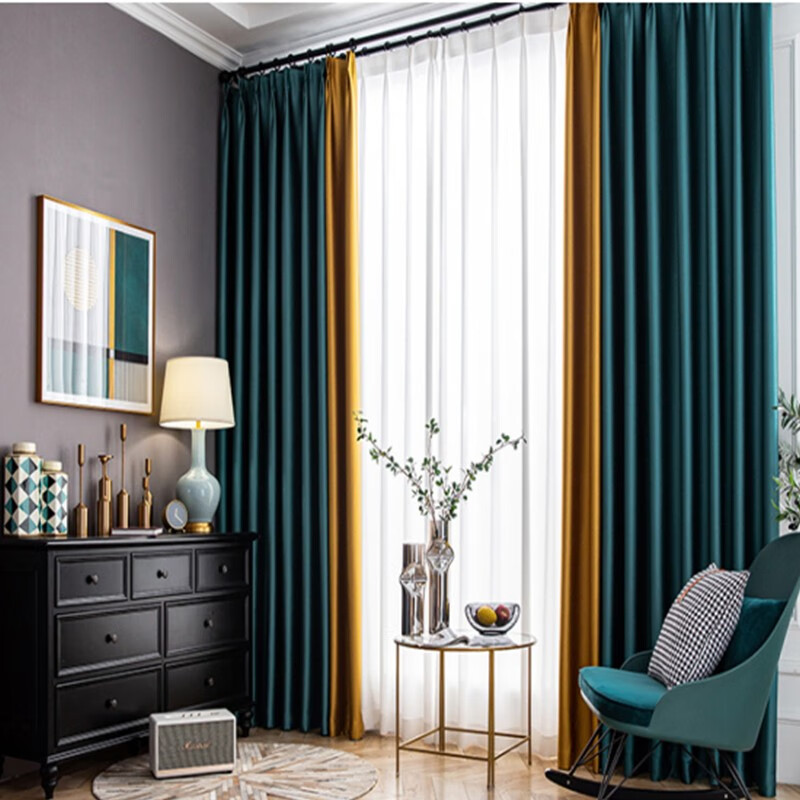 窗帘99%遮光布拉格窗帘成品卧室客厅办公室阳台窗帘 单色打孔款(下单