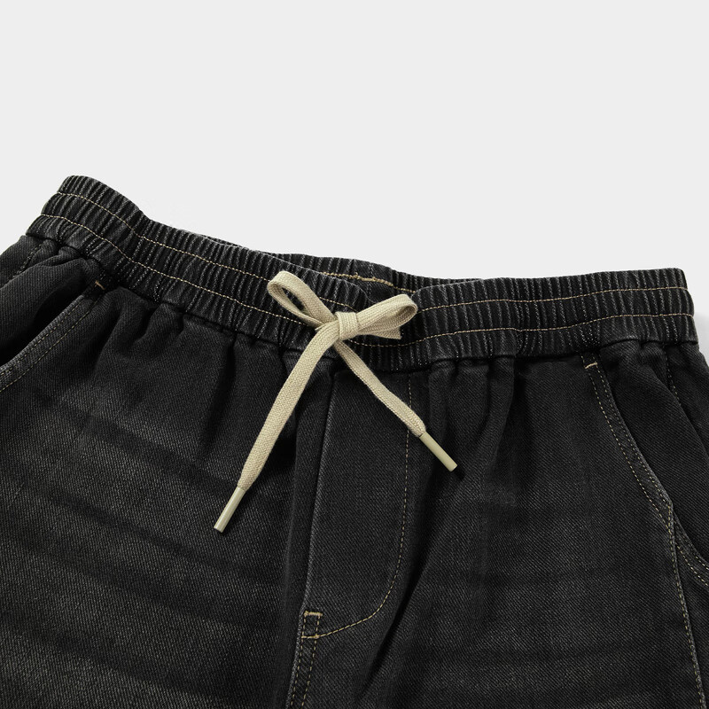 黑鲸(HLAJEANS)海澜之家旗下腰间抽绳牛仔裤男秋季束脚裤男裤子男商场同款 深灰18 M