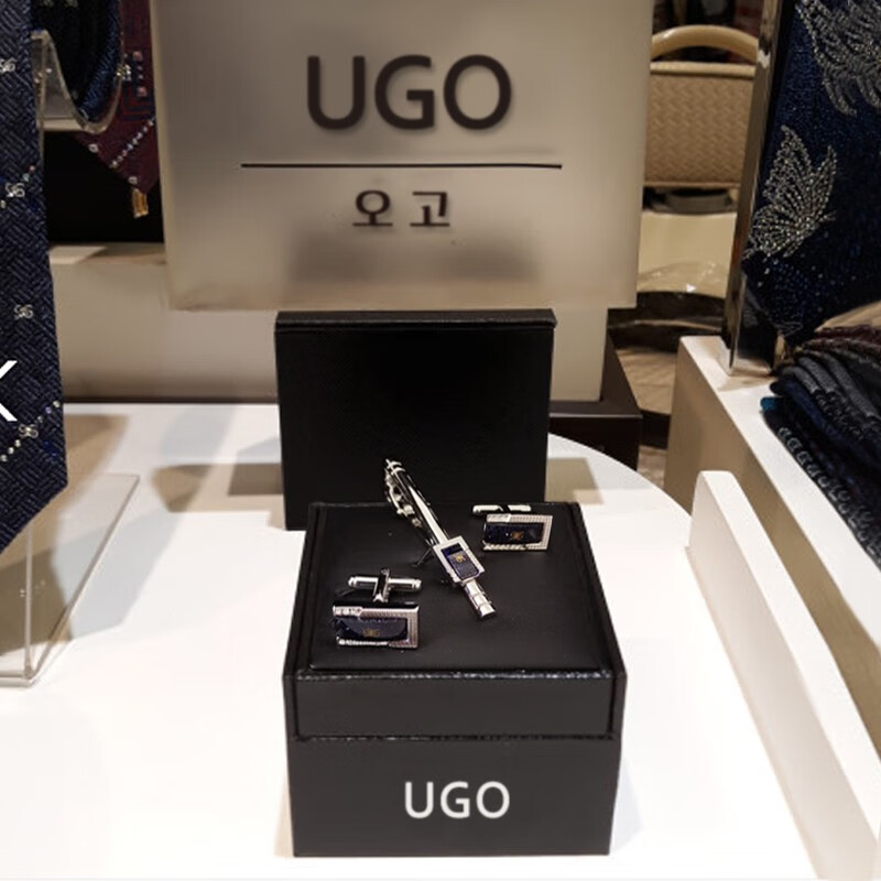 UGO CONTI新款时尚星空石袖扣袖钉领带夹套装男士商务衬衣袖口礼盒装送男友 礼盒装领带夹袖扣套装